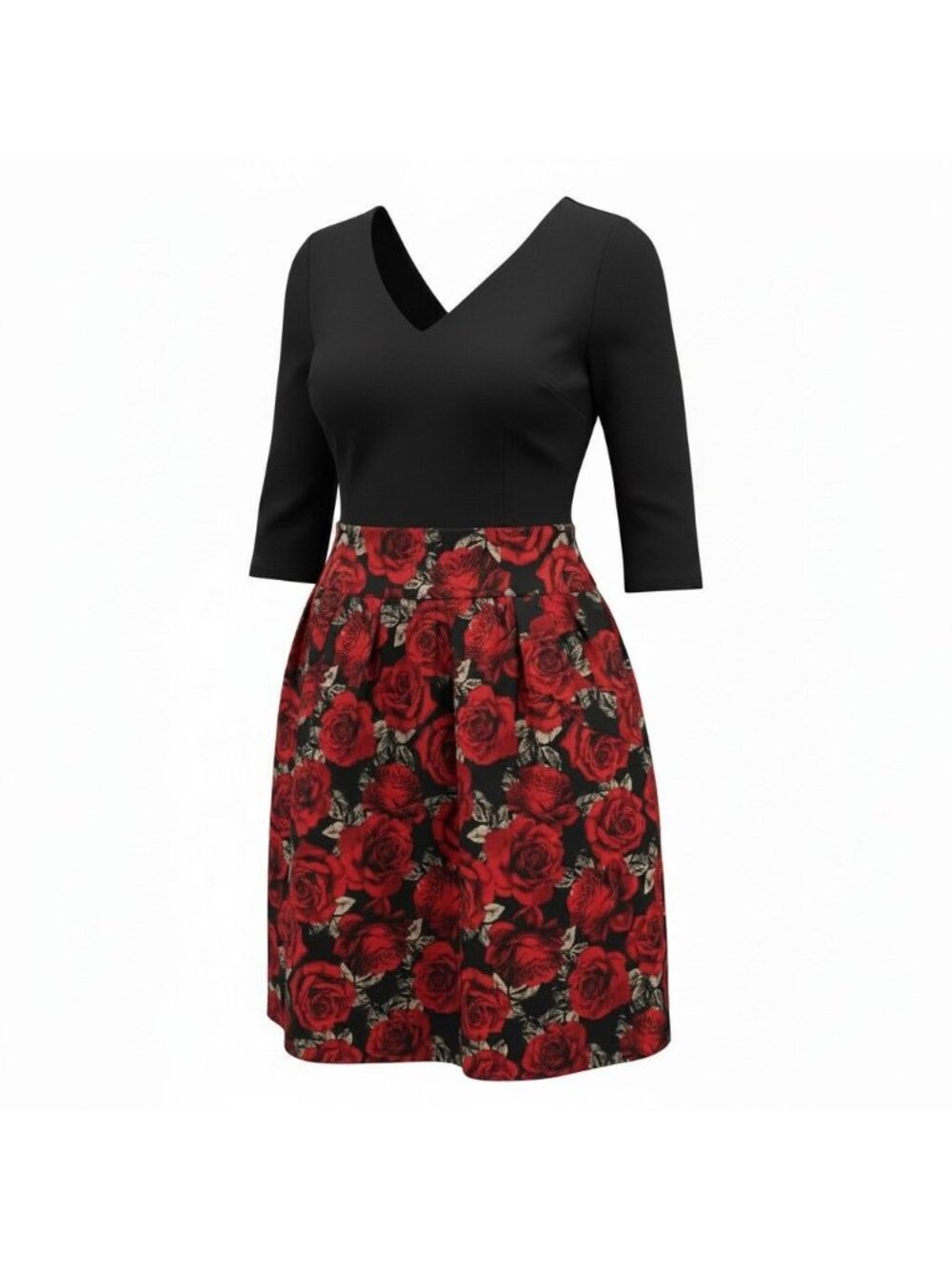 City Chic Elenora Rose Dress Size 14 Fit Flare Long Sleeve Pockets Double V NWT